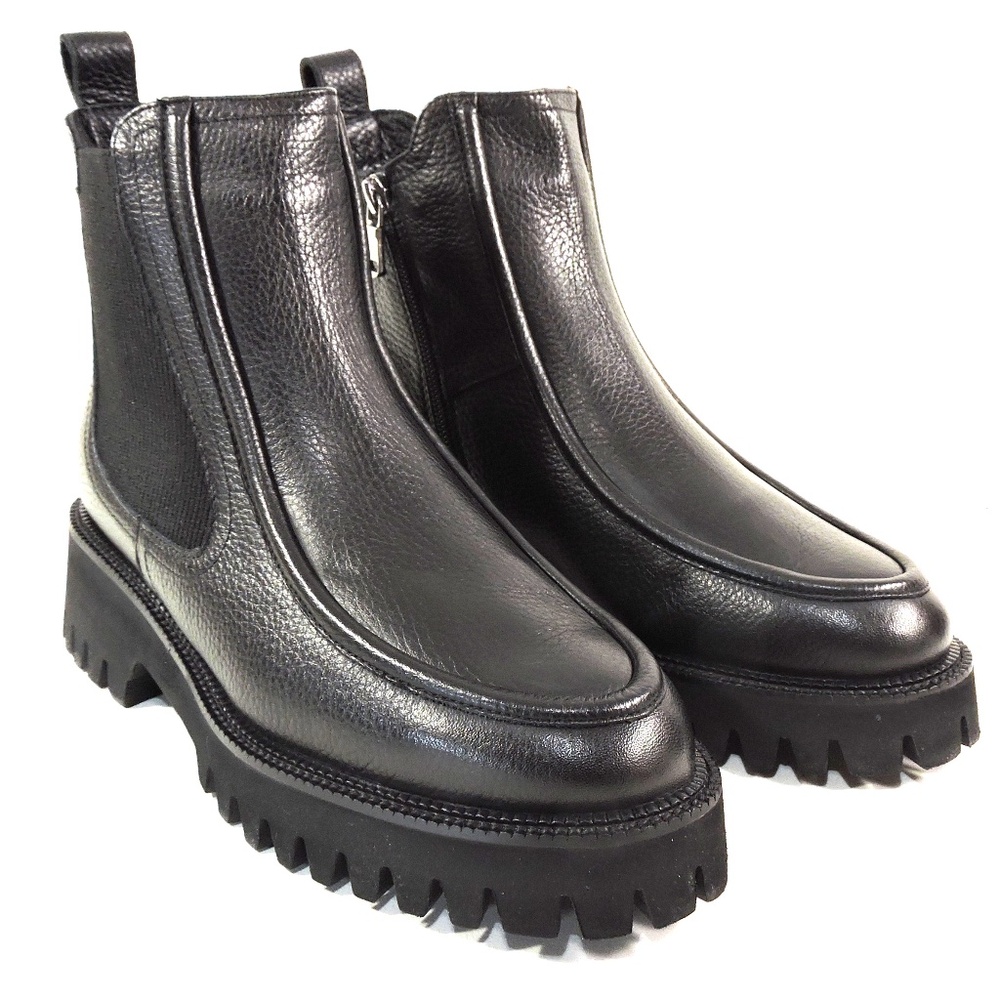 PAOLA FABIANI 🇮🇹 WOMEN'S BLACK SOFT LEAHER COMFORT LAMB FUR WINTER BOOTIES